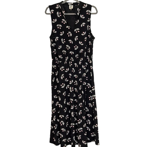 Anne Klein Dresses & Skirts - Anne Klein Womens Black Pink Floral Berry Sleeveless V-Neck Midi Dress Size 12